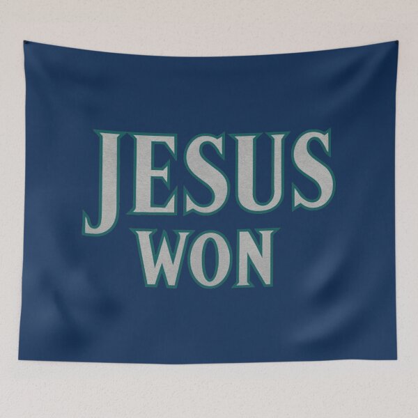Item preview, JESUS WON – Mariners Colors Silver & Northwest Green Typography designed and sold by getpressedshirt.