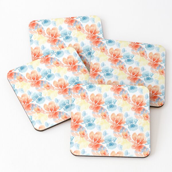 Item preview, Abstract Watercolor Floral Pattern – Coral, Dusty Blue & Pale Yellow Artistic Design designed and sold by skysshobu.