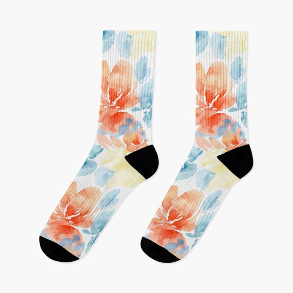 Item preview, Abstract Watercolor Floral Pattern – Coral, Dusty Blue & Pale Yellow Artistic Design designed and sold by skysshobu.