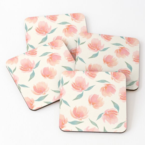 Item preview, Loose Watercolor Floral Pattern – Blush, Salmon & Muted Teal on Soft Ivory Background designed and sold by skysshobu.