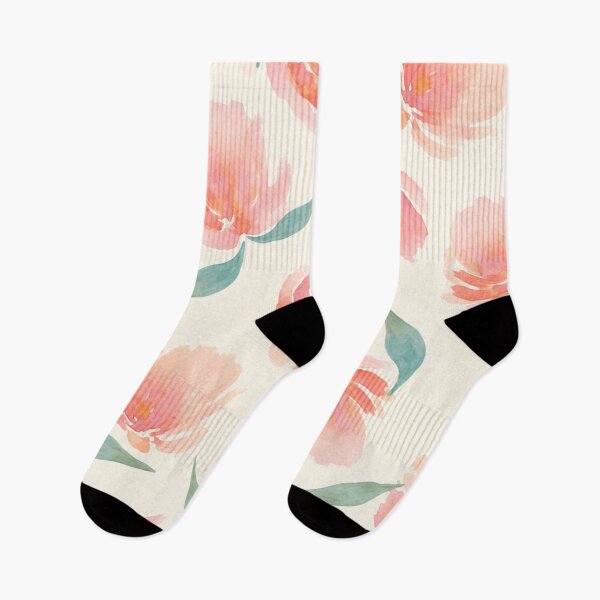 Item preview, Loose Watercolor Floral Pattern – Blush, Salmon & Muted Teal on Soft Ivory Background designed and sold by skysshobu.