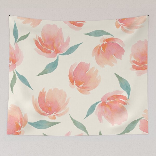 Item preview, Loose Watercolor Floral Pattern – Blush, Salmon & Muted Teal on Soft Ivory Background designed and sold by skysshobu.