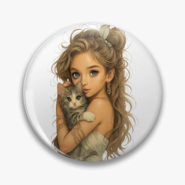 Item preview, Hyperrealistic portrait of a blonde woman with blue eyes and a tabby kitten designed and sold by CHRIST5000.
