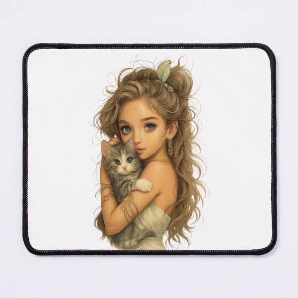 Item preview, Hyperrealistic portrait of a blonde woman with blue eyes and a tabby kitten designed and sold by CHRIST5000.