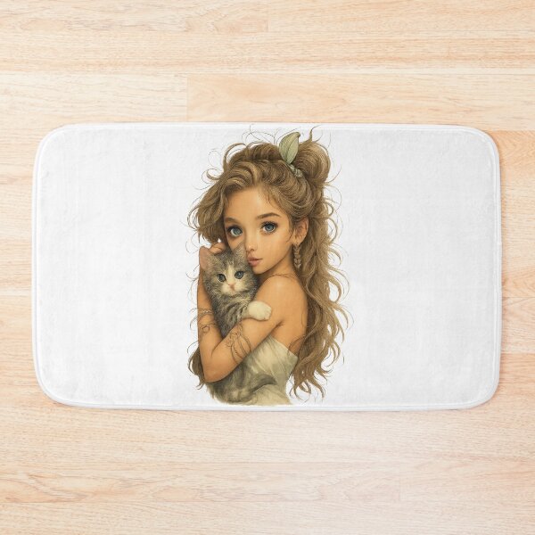 Item preview, Hyperrealistic portrait of a blonde woman with blue eyes and a tabby kitten designed and sold by CHRIST5000.