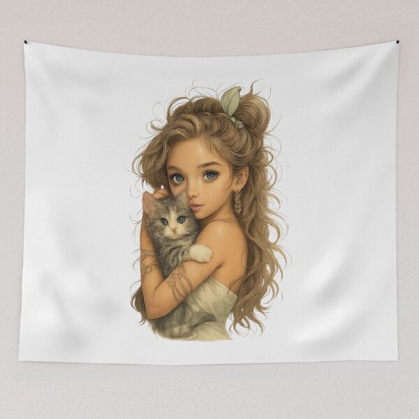 Item preview, Hyperrealistic portrait of a blonde woman with blue eyes and a tabby kitten designed and sold by CHRIST5000.