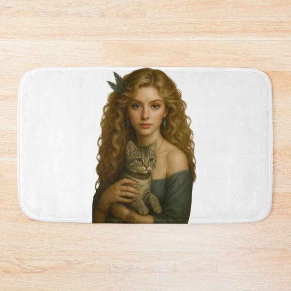 Item preview, Hyperrealistic portrait of a blonde woman with blue eyes and a tabby kitten designed and sold by CHRIST5000.