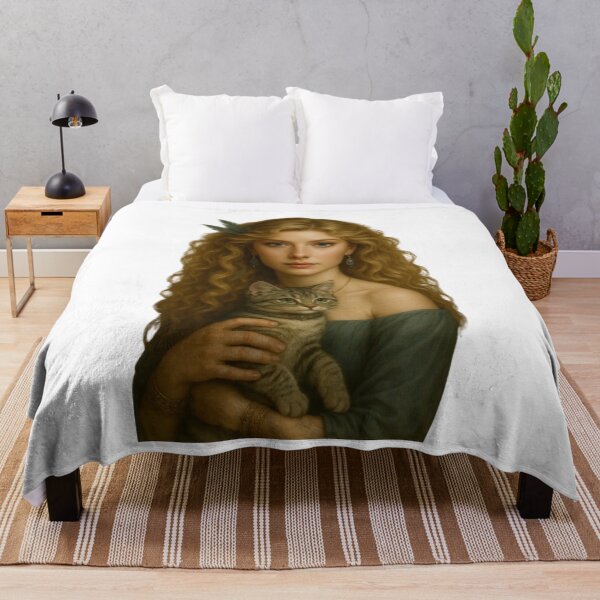 Item preview, Hyperrealistic portrait of a blonde woman with blue eyes and a tabby kitten designed and sold by CHRIST5000.