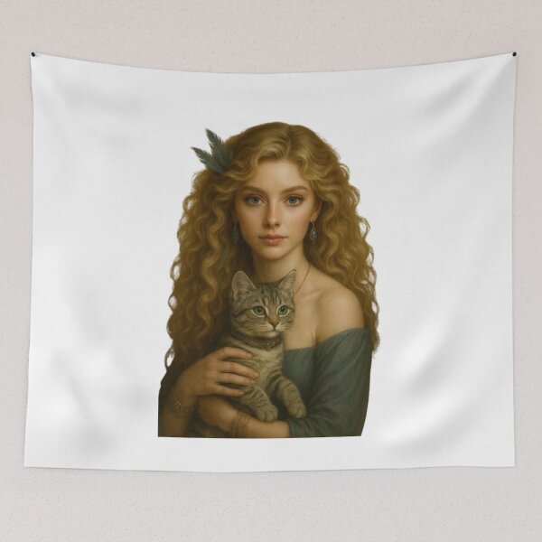 Item preview, Hyperrealistic portrait of a blonde woman with blue eyes and a tabby kitten designed and sold by CHRIST5000.