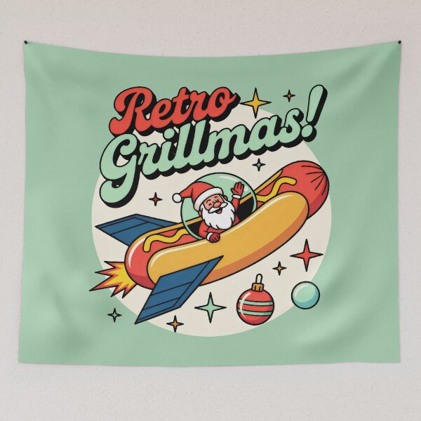 Item preview, Santa Piloting a Rocket Hot Dog on Mint Green designed and sold by SplashTastic.