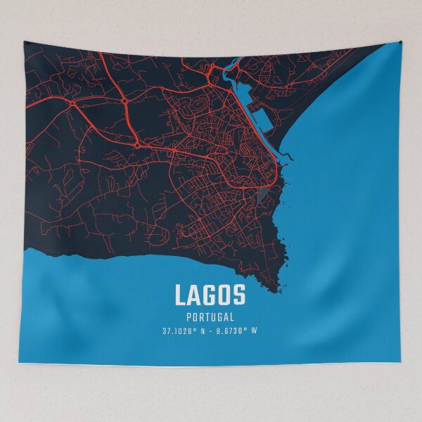 Item preview, Lagos Portugal Red & Blue Minimalist Map designed and sold by HomeLivingCo.