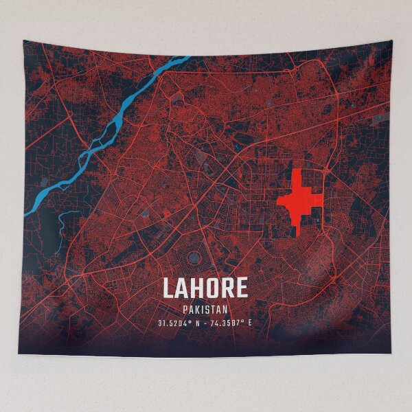 Item preview, Lahore Pakistan Red & Blue Minimalist Map designed and sold by HomeLivingCo.
