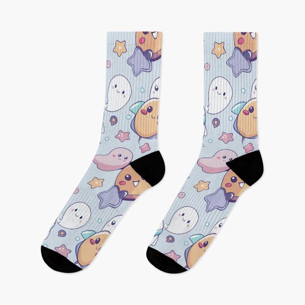 Aperçu de l'œuvre Kawaii Ghost Party – Cute Ghosts, Candy & Stars Halloween Pattern créée et vendue par Bratak.
