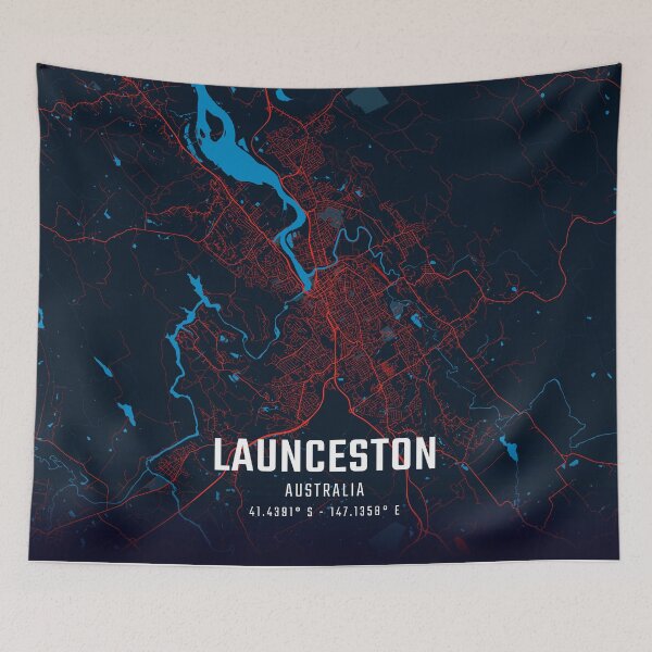 Item preview, Launceston Red & Blue Minimalist Map designed and sold by HomeLivingCo.