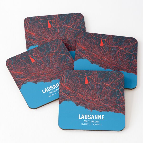 Item preview, Lausanne Red & Blue Minimalist Map designed and sold by HomeLivingCo.