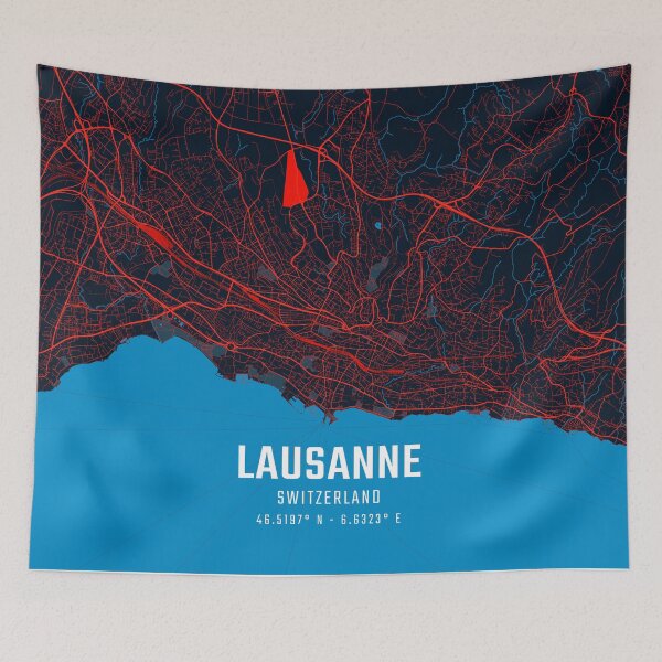 Item preview, Lausanne Red & Blue Minimalist Map designed and sold by HomeLivingCo.