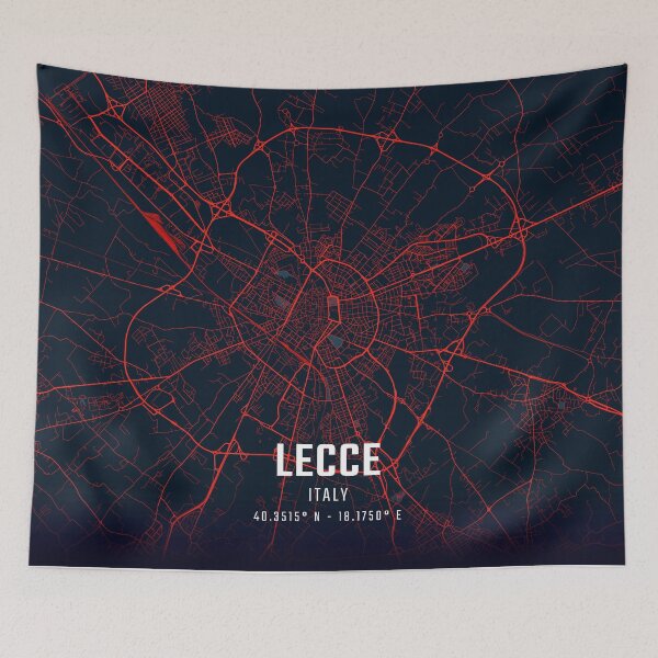 Item preview, Lecce Red & Blue Minimalist Map designed and sold by HomeLivingCo.