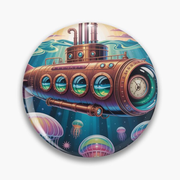 Item preview, antique submarine navigating a vibrant, otherworldly ocean. designed and sold by Lilashakti ⭐️ ⭐️ ⭐️ ⭐️ ⭐️.