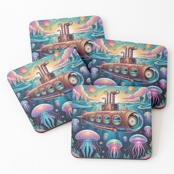 Item preview, antique submarine navigating a vibrant, otherworldly ocean. designed and sold by Lilashakti ⭐️ ⭐️ ⭐️ ⭐️ ⭐️.