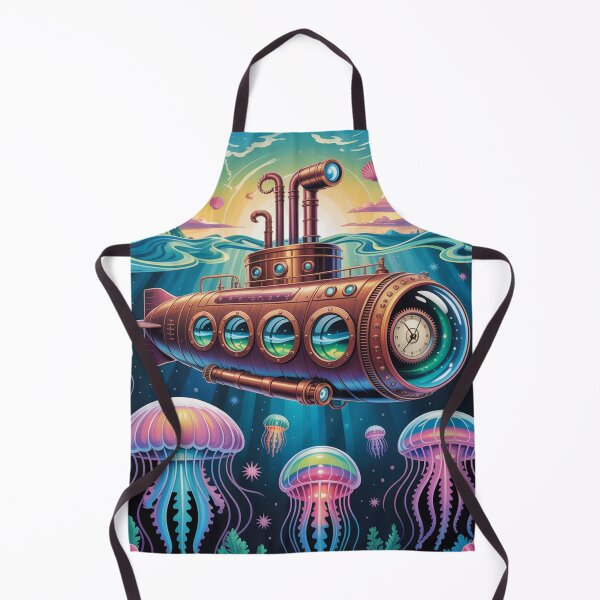 Item preview, antique submarine navigating a vibrant, otherworldly ocean. designed and sold by Lilashakti ⭐️ ⭐️ ⭐️ ⭐️ ⭐️.