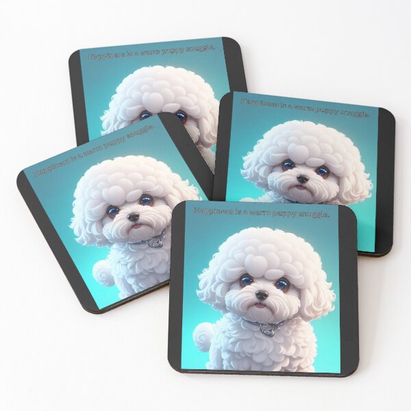 Item preview, Bichon Frise White Puppy Sitting with Cute Expression Against Colored Background DESC: A fluffy white puppy, cheerful and engaging, rests against a colorful background. designed and sold by KJ-Books.