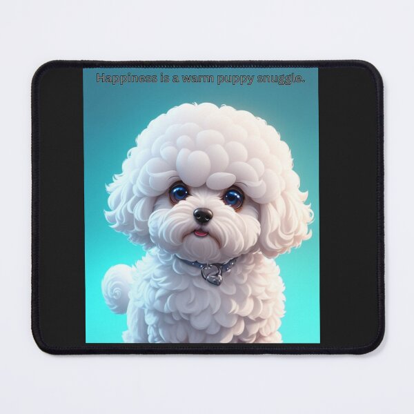 Item preview, Bichon Frise White Puppy Sitting with Cute Expression Against Colored Background DESC: A fluffy white puppy, cheerful and engaging, rests against a colorful background. designed and sold by KJ-Books.