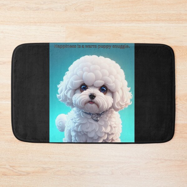 Item preview, Bichon Frise White Puppy Sitting with Cute Expression Against Colored Background DESC: A fluffy white puppy, cheerful and engaging, rests against a colorful background. designed and sold by KJ-Books.