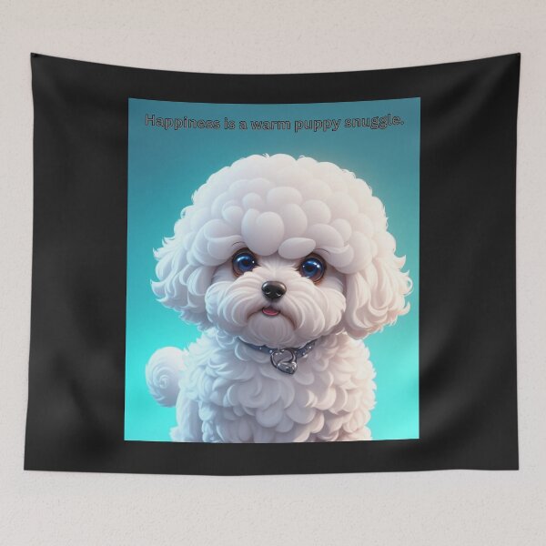 Item preview, Bichon Frise White Puppy Sitting with Cute Expression Against Colored Background DESC: A fluffy white puppy, cheerful and engaging, rests against a colorful background. designed and sold by KJ-Books.