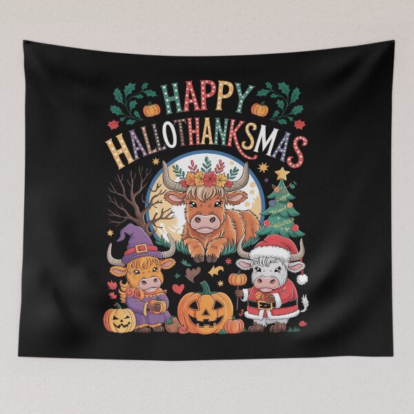 Item preview, Happy Halloween Thanksgiving Christmas Cow Holiday designed and sold by aidenpier.