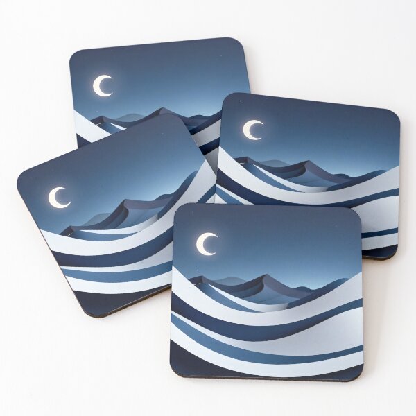 Item preview, Crescent Moon Over Blue and White Paper Waves Creating Peaceful Abstract Night Landscape in Minimal Art Style designed and sold by Mimoshi ⭐⭐⭐⭐⭐.