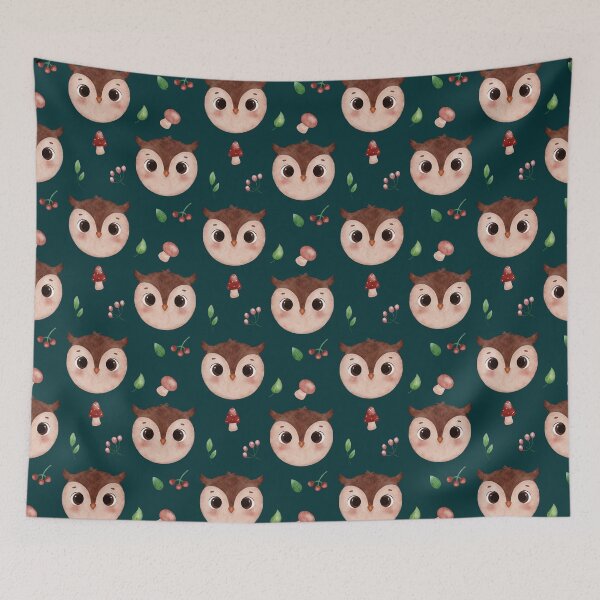 Item preview, Owl and mushrooms pattern design  designed and sold by GoldenAcornArt.