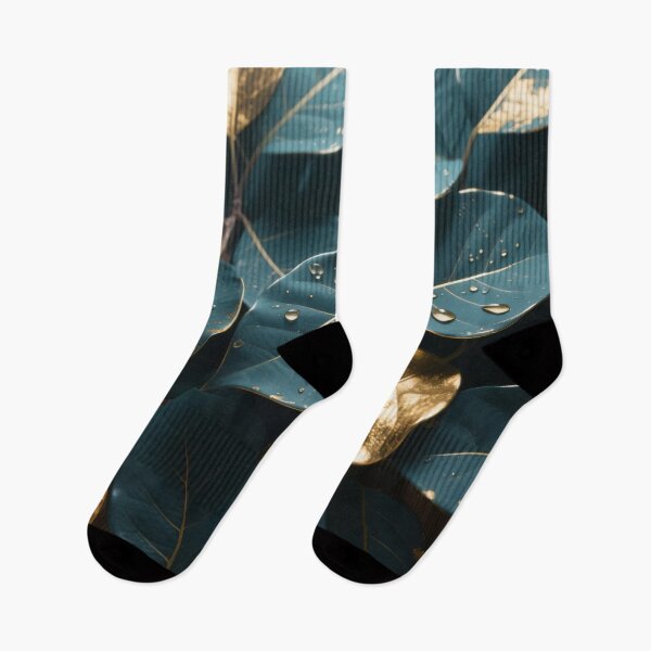 Item preview, Dark Teal and Gold Leaves with Water Droplets Creating Elegant Nature Texture and Luxurious Botanical Background designed and sold by Mimoshi ⭐⭐⭐⭐⭐.