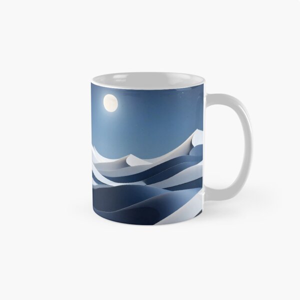Item preview, Full Moon Over Blue and White Paper Waves Creating Peaceful Abstract Night Landscape with Serene Minimal Art Style designed and sold by Mimoshi ⭐⭐⭐⭐⭐.