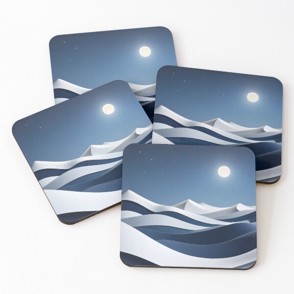 Item preview, Full Moon Over Blue and White Paper Waves Creating Peaceful Abstract Night Landscape with Serene Minimal Art Style designed and sold by Mimoshi ⭐⭐⭐⭐⭐.