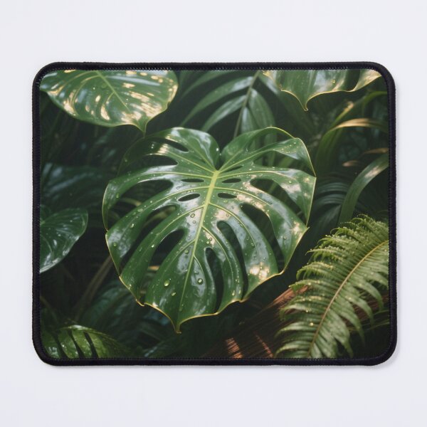 Item preview, Glossy Tropical Monstera Leaves with Morning Dew and Wooden Texture in Lush Green Rainforest Light designed and sold by Mimoshi ⭐⭐⭐⭐⭐.
