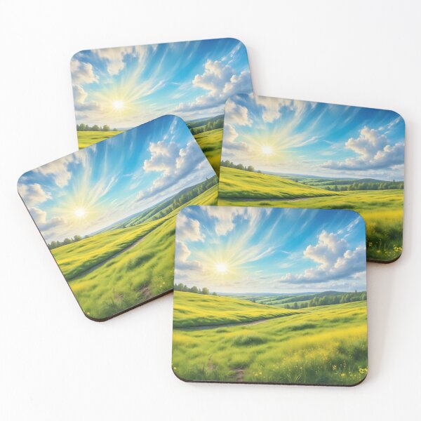 Item preview, Golden Meadow Landscape with Bright Sunlight Blue Sky and Rolling Hills under Soft White Clouds designed and sold by Mimoshi ⭐⭐⭐⭐⭐.