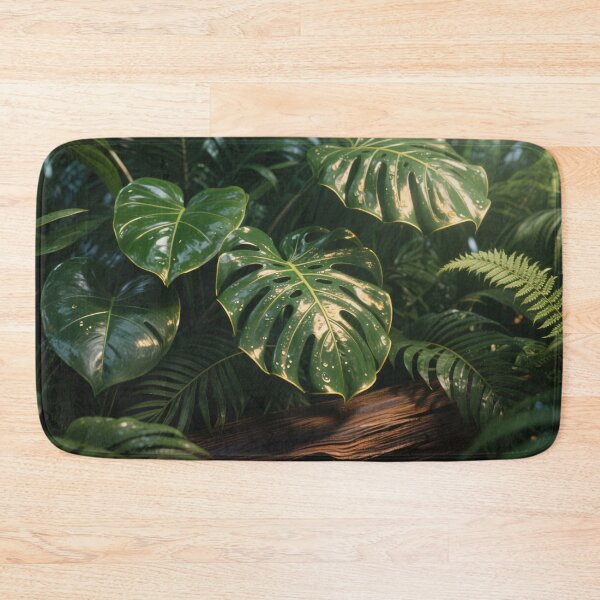 Item preview, Tropical Green Leaves with Water Droplets in Natural Sunlight Creating Fresh Jungle Nature Botanical Scene designed and sold by Mimoshi ⭐⭐⭐⭐⭐.