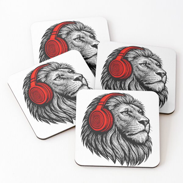 Item preview, Vibe Lion — Red Headphones Graphic Art designed and sold by PerplexaStudio.