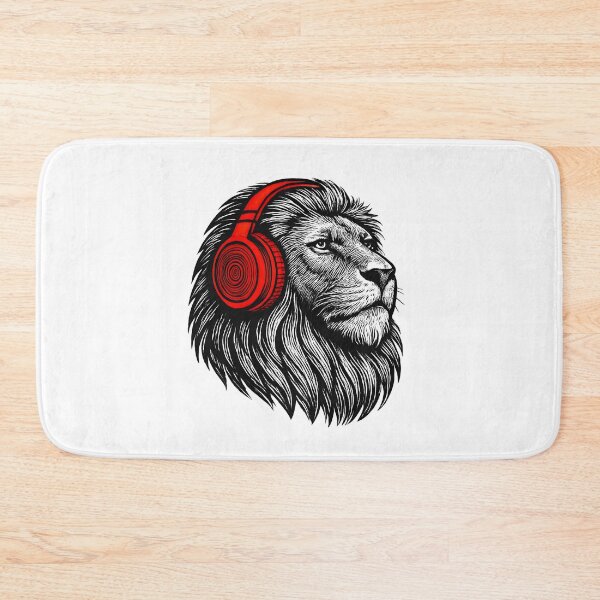 Item preview, Vibe Lion — Red Headphones Graphic Art designed and sold by PerplexaStudio.