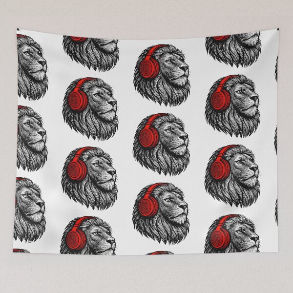 Item preview, Vibe Lion — Red Headphones Graphic Art designed and sold by PerplexaStudio.