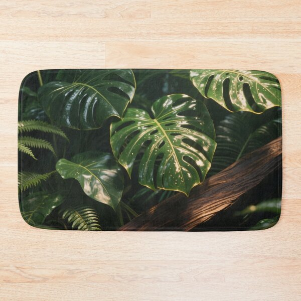Item preview, Tropical Monstera Leaves with Morning Sunlight and Wooden Texture in Lush Green Rainforest Natural Scene designed and sold by Mimoshi ⭐⭐⭐⭐⭐.