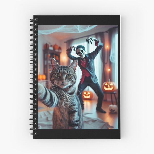 Item preview, Cat Selfie with Skeleton Funny Halloween Party Photo Graphic designed and sold by Jone Cham.