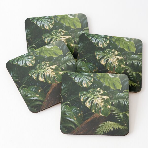 Item preview, Tropical Monstera Leaves with Sunlight and Wooden Texture Surrounded by Lush Green Rainforest Foliage designed and sold by Mimoshi ⭐⭐⭐⭐⭐.