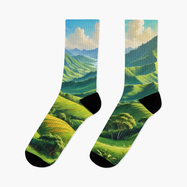 Item preview, Vibrant Green Mountain Landscape with Rolling Hills Trees and Distant Lake under Bright Blue Sky designed and sold by Mimoshi ⭐⭐⭐⭐⭐.