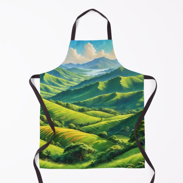 Item preview, Vibrant Green Mountain Landscape with Rolling Hills Trees and Distant Lake under Bright Blue Sky designed and sold by Mimoshi ⭐⭐⭐⭐⭐.