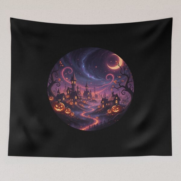 Item preview, Neon Halloween Fantasy | The Enchanted Pumpkin Village designed and sold by Polariszero.