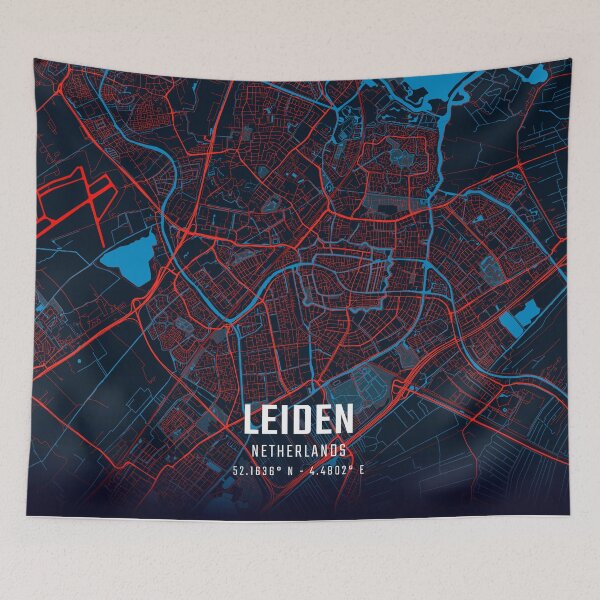 Item preview, Leiden Red & Blue Minimalist Map designed and sold by HomeLivingCo.