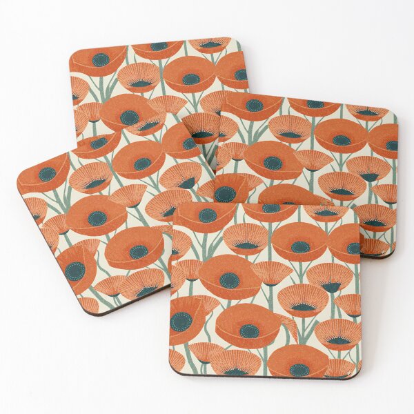 Item preview, Red Poppies Mid Century Style Flowers designed and sold by KolorellaS.
