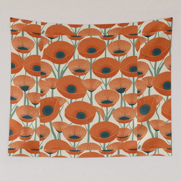 Item preview, Red Poppies Mid Century Style Flowers designed and sold by KolorellaS.