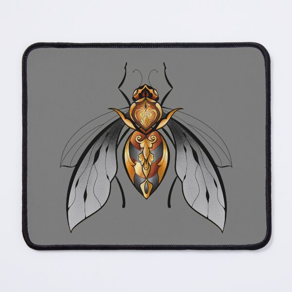 Item preview, Ornate Golden Bee Halo: Mystical Insect Art on Black Background designed and sold by Vikiink.